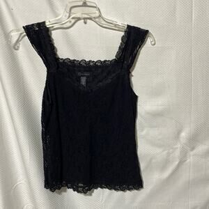 Context S black lace top black under lining worn once euc wide shoulder strap